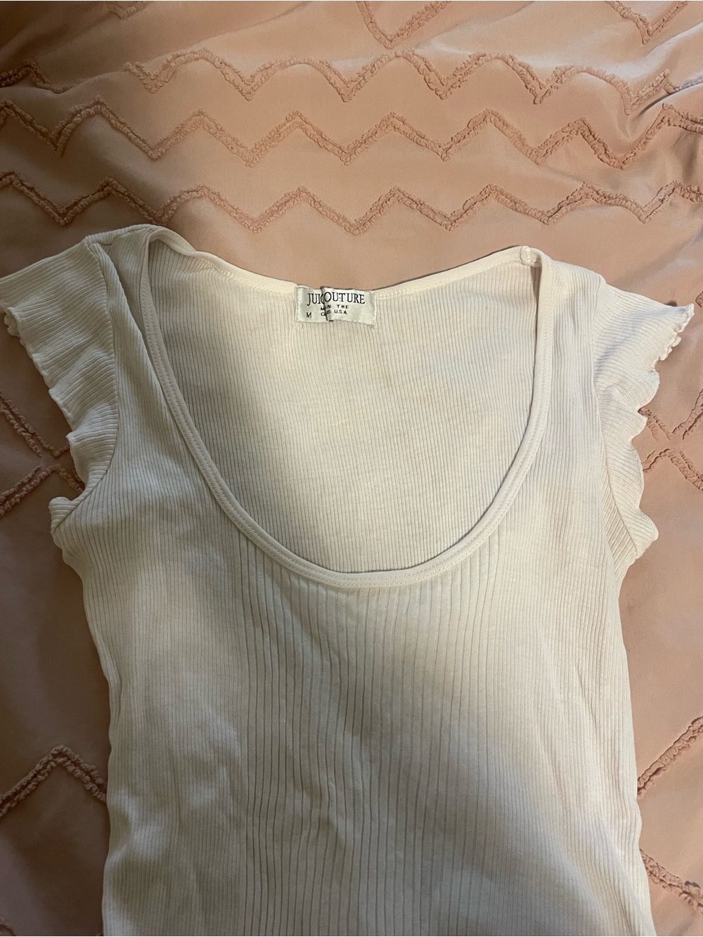 Vintage Juicy Couture Cream Ribbed Scoop Neck Tank with Flutter Sleeves